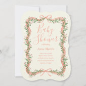 Ribbon Bow and Greenery Baby Shower Invitation Kaart (Voorkant)