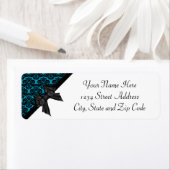 Ribbon Bow Black en Blue Damask Etiket (Insitu)