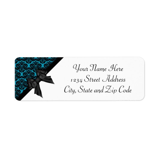 Ribbon Bow Black en Blue Damask Etiket (Voorkant)