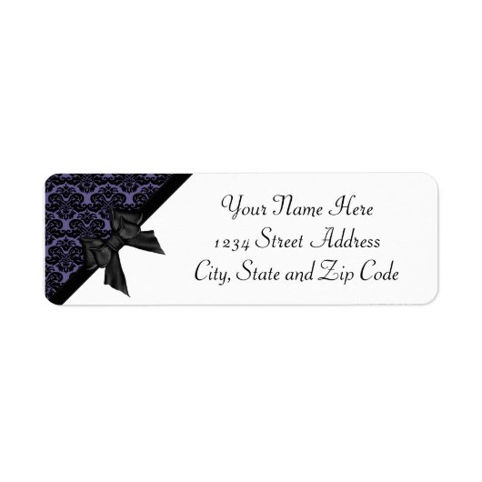 Ribbon Bow Black en Paarse Damask Etiket (Voorkant)