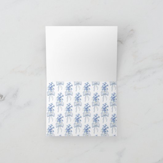 Ribbon Bow Blue Delphinium Iets Blauw Huwelijk Bedankkaart (Binnen)