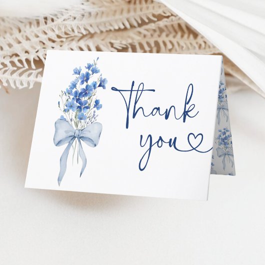 Ribbon Bow Blue Delphinium Iets Blauw Huwelijk Bedankkaart
