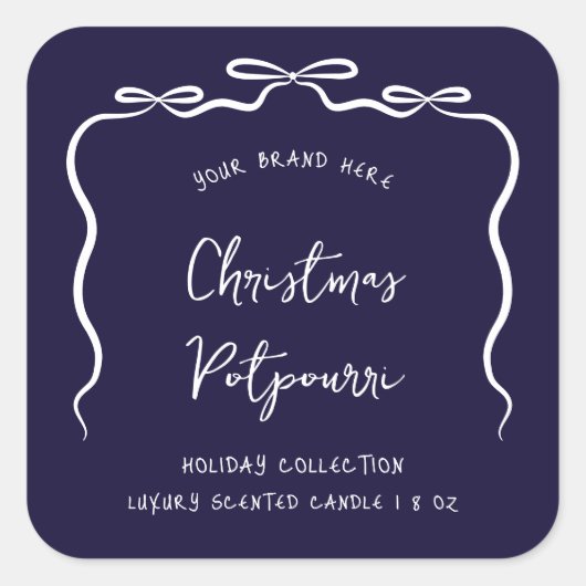 Ribbon Bow Christmas Product Jar Label Navy Blue (Voorkant)