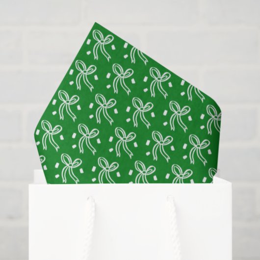 Ribbon Bow Doodle CHRISTMAS Holiday Green White Tissuepapier (Cadeauzakje)