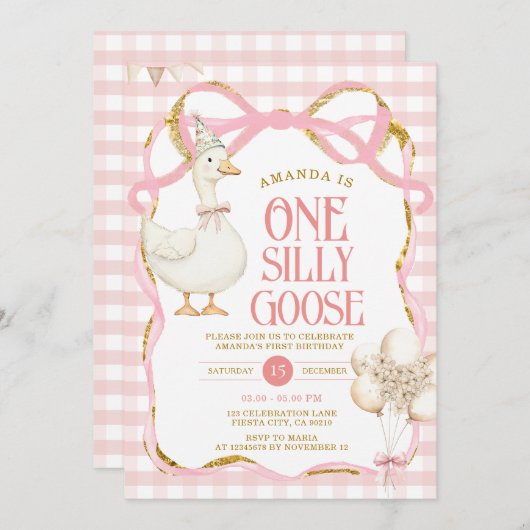 Ribbon Bow Een Gekke Gans 1e Verjaardag Kaart (Voorkant / Achterkant)