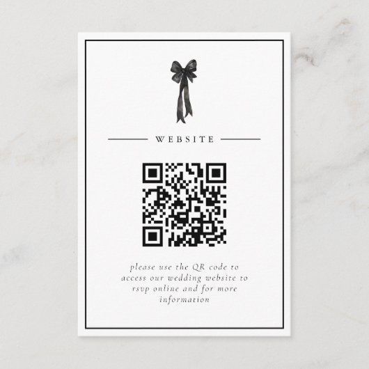 Ribbon Bow Elegance QR Code Wedding Informatiekaartje (Voorkant)