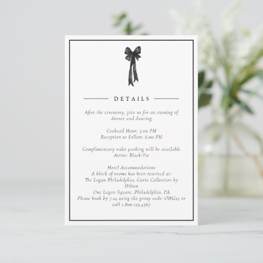 Ribbon Bow Elegant Wedding Informatiekaartje (Staand voorkant)