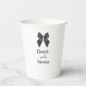 Ribbon Bow Klassieke Zwart & Wit Huwelijk Papieren Bekers (Achterkant)