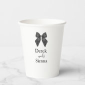 Ribbon Bow Klassieke Zwart & Wit Huwelijk Papieren Bekers (Voorkant)