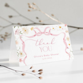 Ribbon Bow lijst Bloemen Baby shower Dank u Bedankkaart