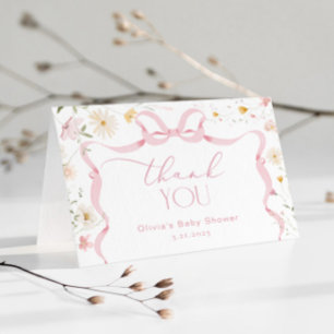 Ribbon Bow lijst Bloemen Baby shower Dank u Bedankkaart