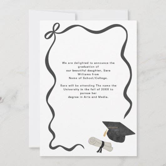 Ribbon Bow Photo Graduation Aankondiging (Achterkant)