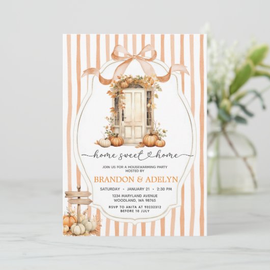 Ribbon Bow Pumpkin Huisverwarmen Home Sweet Home Kaart (Staand voorkant)