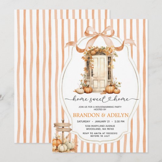 Ribbon Bow Pumpkin Huisverwarmen Home Sweet Home Kaart (Voorkant / Achterkant)