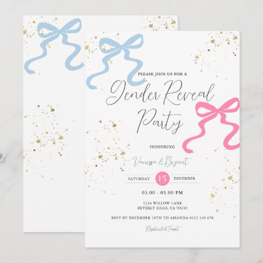 Ribbon Bow Roze & Blauw Geslacht Onthullen Gouden  Kaart (Voorkant / Achterkant)