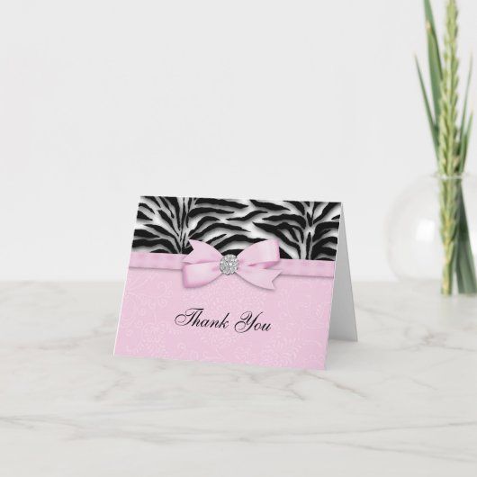Ribbon Bow Roze Zebra Bedankt Kaarten (Voorkant)
