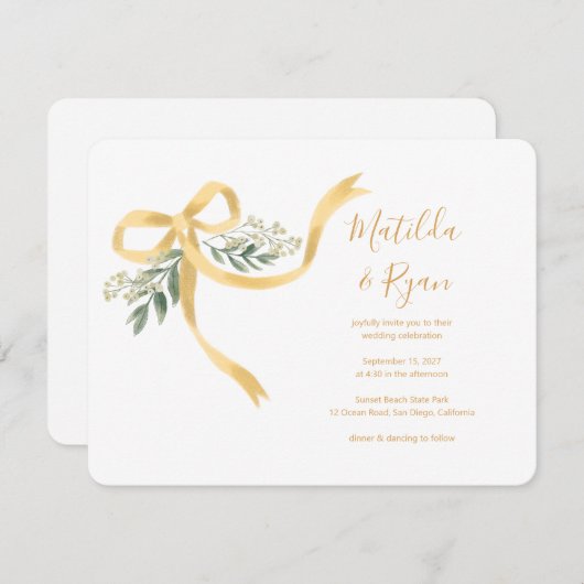 Ribbon Bow Wedding Invitation Kaart (Voorkant / Achterkant)
