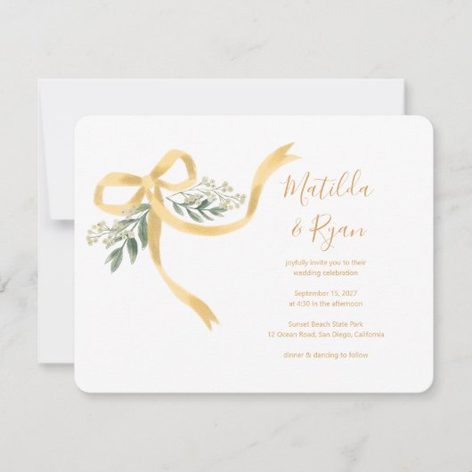 Ribbon Bow Wedding Invitation Kaart (Voorkant)