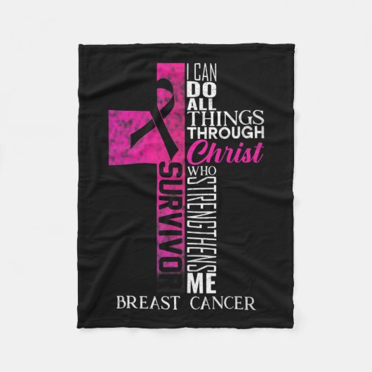 Ribbon Breast Cancer Survivor Christelijk Cross Fleece Deken (Voorkant)