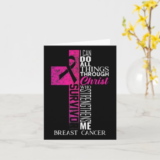 Ribbon Breast Cancer Survivor Christelijk Cross Kaart (Gele Bloem)