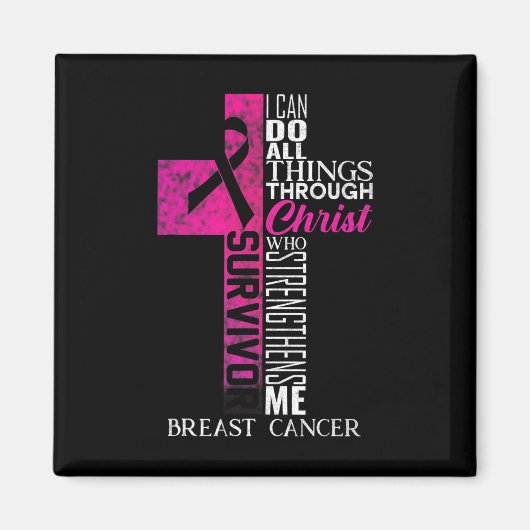 Ribbon Breast Cancer Survivor Christelijk Cross Magneet (Voorkant)