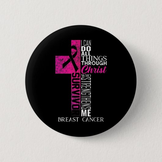 Ribbon Breast Cancer Survivor Christelijk Cross Ronde Button 5,7 Cm (Voorkant)