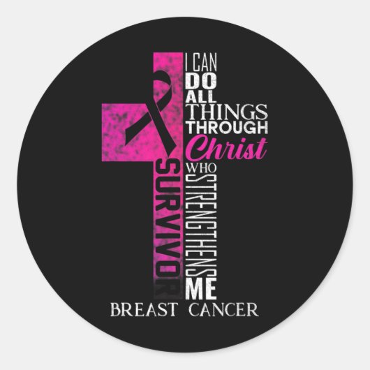 Ribbon Breast Cancer Survivor Christelijk Cross Ronde Sticker (Voorkant)