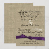 Ribbon Country Paarse bruiloft Kaart (Voorkant / Achterkant)