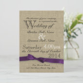 Ribbon Country Paarse bruiloft Kaart (Staand voorkant)