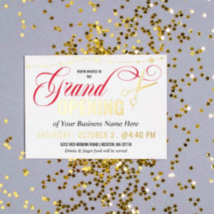 Ribbon Cutting Grand Opening Gold Folie Uitnodiging Briefkaart