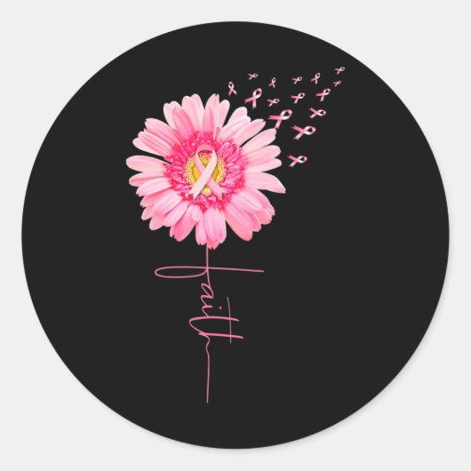 Ribbon Daisy Faith - Breast Cancer Awareness Month Ronde Sticker (Voorkant)