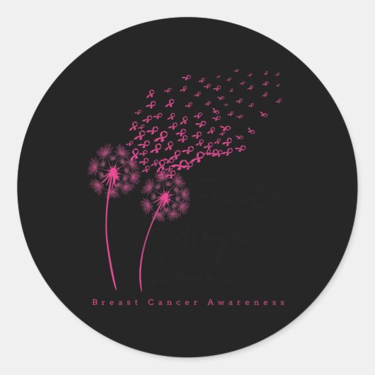 Ribbon Dandelion Faith Hope Love Borstkanker Ronde Sticker (Voorkant)