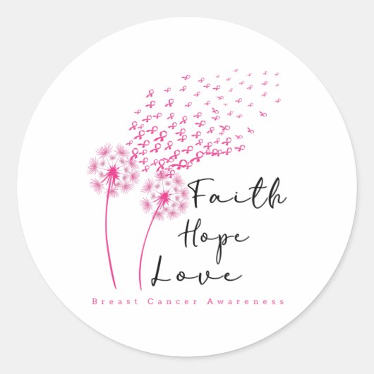 Ribbon Dandelion Faith Hope Love Borstkanker Ronde Sticker (Voorkant)