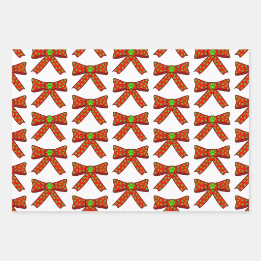 Ribbon Dog Paw Prints In Red and Green Christmas Inpakpapier Vel (Voorkant 3)