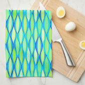 Ribbon-druk halverwege de eeuw - turkooizen en lim theedoek (Quarter Fold)