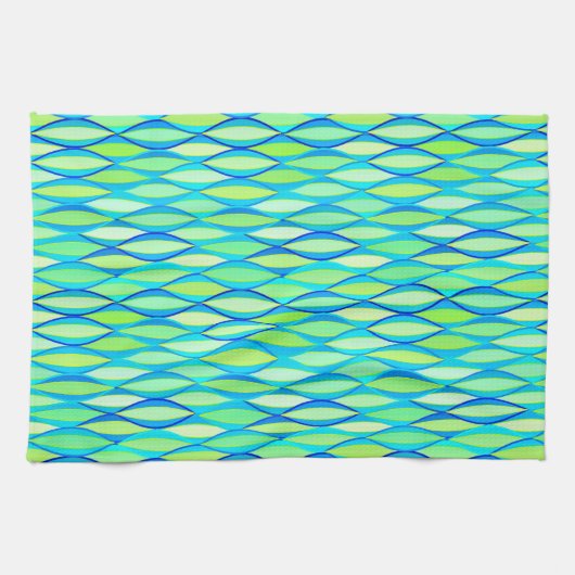 Ribbon-druk halverwege de eeuw - turkooizen en lim theedoek (Horizontaal)