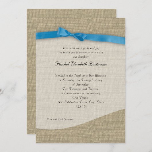 Ribbon en Burlap Bat Mitswa Kaart (Voorkant / Achterkant)