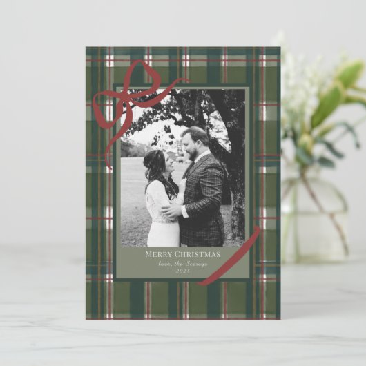 Ribbon en Plaid Vakantie Kaart (Staand voorkant)