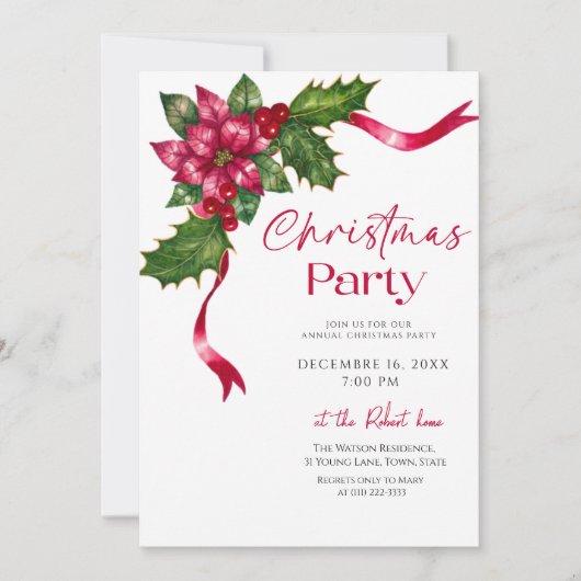 Ribbon floral Christmas Holiday Party Kaart (Voorkant)