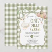 Ribbon Gekke Goose Verjaardagsballon Green Gingham Kaart (Voorkant / Achterkant)