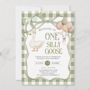 Ribbon Gekke Goose Verjaardagsballon Green Gingham Kaart