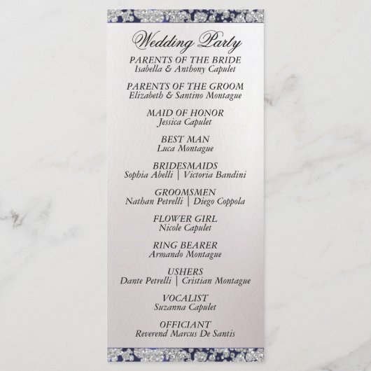 Ribbon & Glitter op Pearl - Blauwe bruiloft Programmakaart (Achterkant)