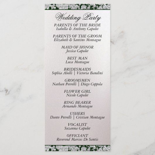 Ribbon & Glitter op Pearl - Emerald Wedding Programmakaart (Achterkant)