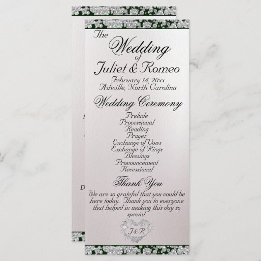 Ribbon & Glitter op Pearl - Emerald Wedding Programmakaart (Voorkant / Achterkant)