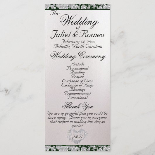 Ribbon & Glitter op Pearl - Emerald Wedding Programmakaart (Voorkant)
