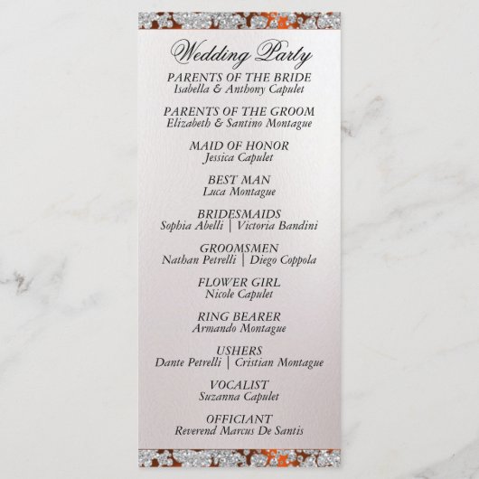 Ribbon & Glitter op Pearl - Koperen Trouwprogramma Programmakaart (Achterkant)