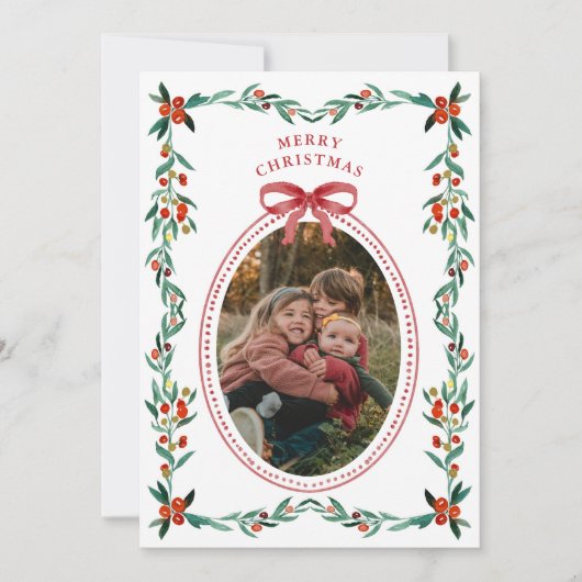 Ribbon Greenery Foto Kerst Kaart (Voorkant)