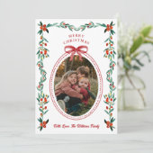 Ribbon Greenery Foto Kerst Kaart (Staand voorkant)