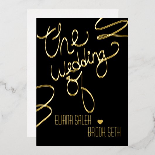 Ribbon Hand Drawn Lettering Wedding geperst Folie Uitnodiging (Voorkant / Achterkant)