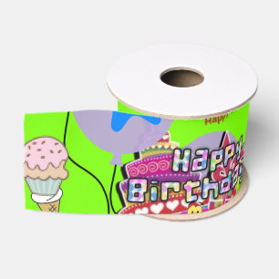 Ribbon, Happy 5th Birthday Ribbon, Green Grosgrain Lint